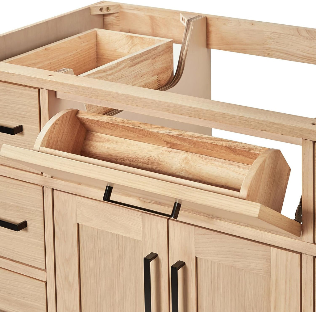 ARIEL Hepburn 42-inch Bathroom Vanity Base Cabinet,Solid Wood, 2 Soft Closing Doors, 9 Dovetail Drawers, White Oak