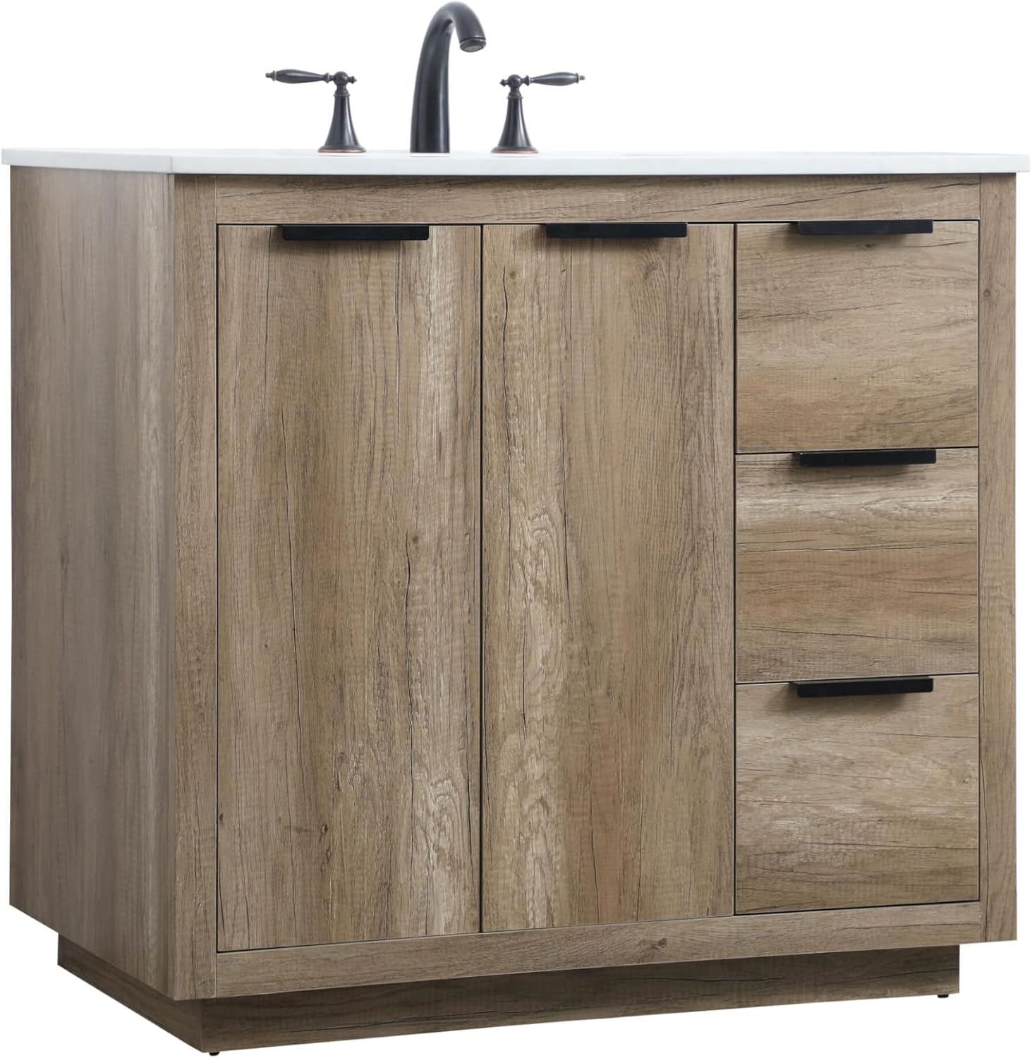 36 Single Bathroom Vanity, with Engineered Marble Top Soft-Close, Natural Oak