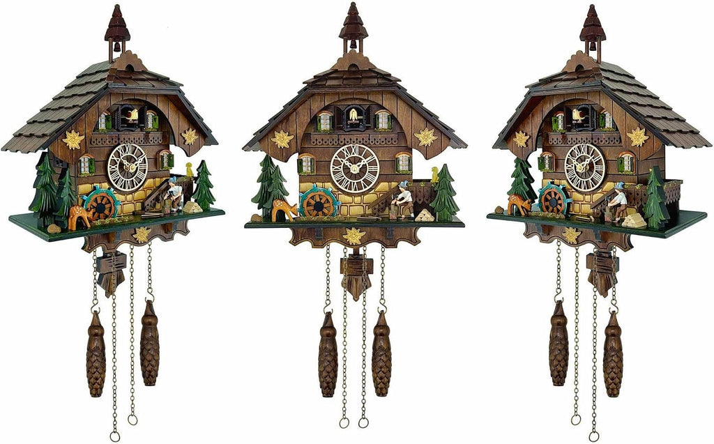 Cuckoo Clock Wall Art, Animated Scene, 12 Melodies, Volume Control, Night Mode, Germany Style Black Forest Retro Handcrafted Wooden Chalet, Traditional Rustic Home Decor, Gift for Family (12.5'x26')