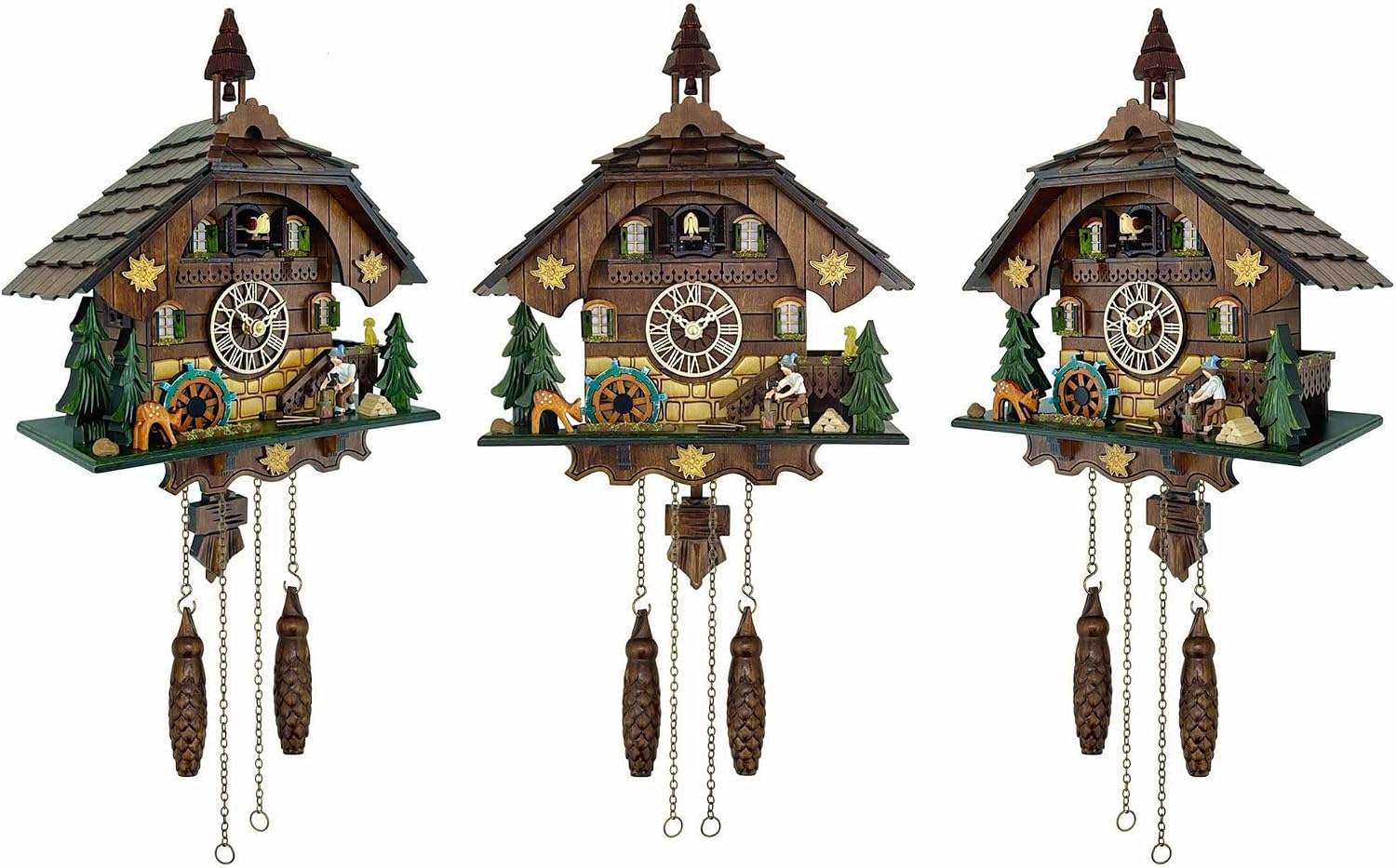 Cuckoo Clock Wall Art, Animated Scene, 12 Melodies, Volume Control, Night Mode, Germany Style Black Forest Retro Handcrafted Wooden Chalet, Traditional Rustic Home Decor, Gift for Family (12.5'x26')