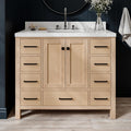 ARIEL Cambridge 42-inch Bathroom Vanity with Sink,Solid Wood, 1.5-inch Carrara White Quartz Countertop, Single Rectangular Porcelain Sink, 2 Soft Closing Doors, 9 Dovetail Drawers, White Oak