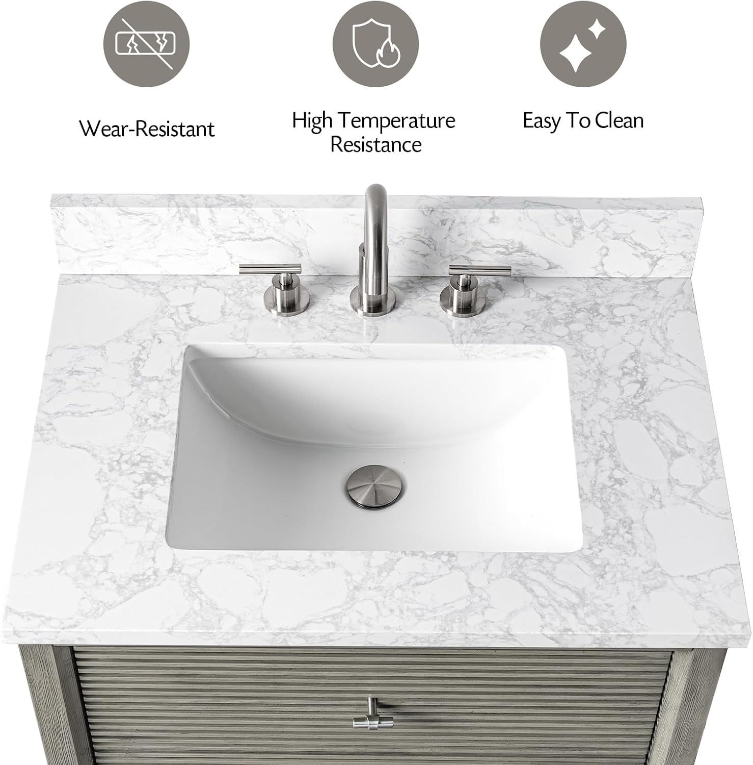 Vanity Art 36' Bathroom Vanity with Single Sink & Arabescato White Engineered Stone Top, Vanity Cabinet with Soft Closing Door, Solid Wood Frame, Brushed Nickel Handles, Driftwood Gray VA8136-DG-BN
