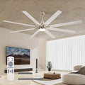 84 Inch Large Size With Light Kit & Remote Control 8 PCS Blades Ceiling Fan 3 Color Dimmable Led Dc Motor Reversible 6 Speed Quiet Remote Control Ceiling Fan For Living Room Bedroom Indoor Nickel