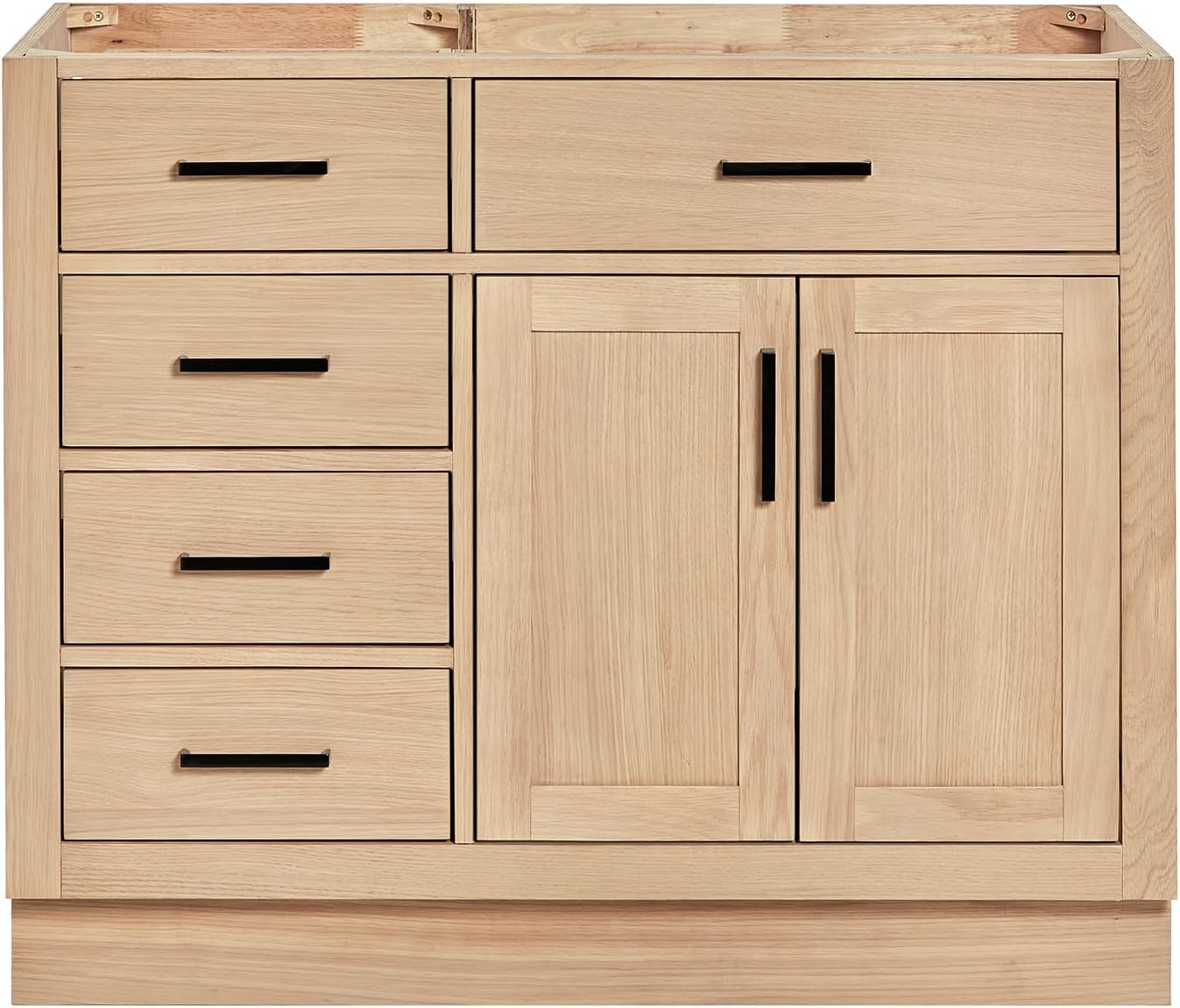 ARIEL Hepburn 42-inch Bathroom Vanity Base Cabinet,Solid Wood, 2 Soft Closing Doors, 5 Dovetail Drawers, White Oak