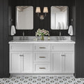 DKB Bradford 66' Grey Double Bathroom Vanity, 1.5' Edge Italian Carrara Marble Countertop, Double Oval Undermount Sinks, 2 Soft Closing Doors, 3 Dovetail Drawers, Brushed Nickel