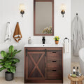 chartustriable 36 Inch Bathroom Vanity with Sink & Faucet & Mirror, Farmhouse Bathroom Vanity Cabinet Set with Sliding Barn Door & Drawers, Small Single Bath Storage Vanity Sink, Brown