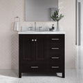 DKB Beckford 36-Inch Espresso Bathroom Vanity with Sink, 1.5-Inch Carrara Marble Countertop & Backsplash, Left Oval Undermount Sink, 2 Soft Closing Doors, 5 Dovetail Drawers, Solid Wood Frame