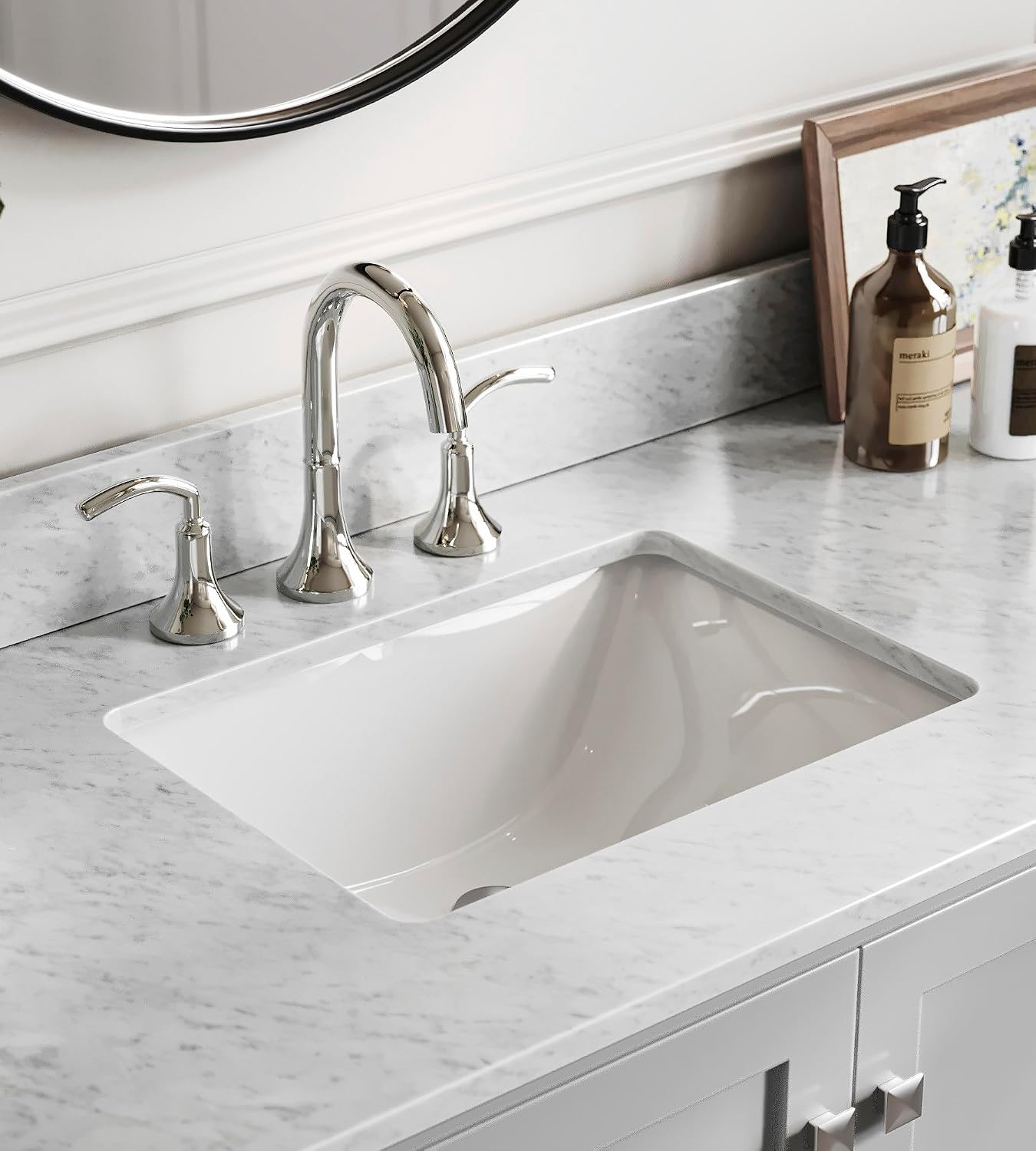 ARIEL Cambridge 60-inch Bathroom Vanity with Sink,Solid Wood, 0.75-inch Italian Carrara Marble Countertop, Single Rectangular Porcelain Sink, 2 Soft Closing Doors, 9 Dovetail Drawers, Grey