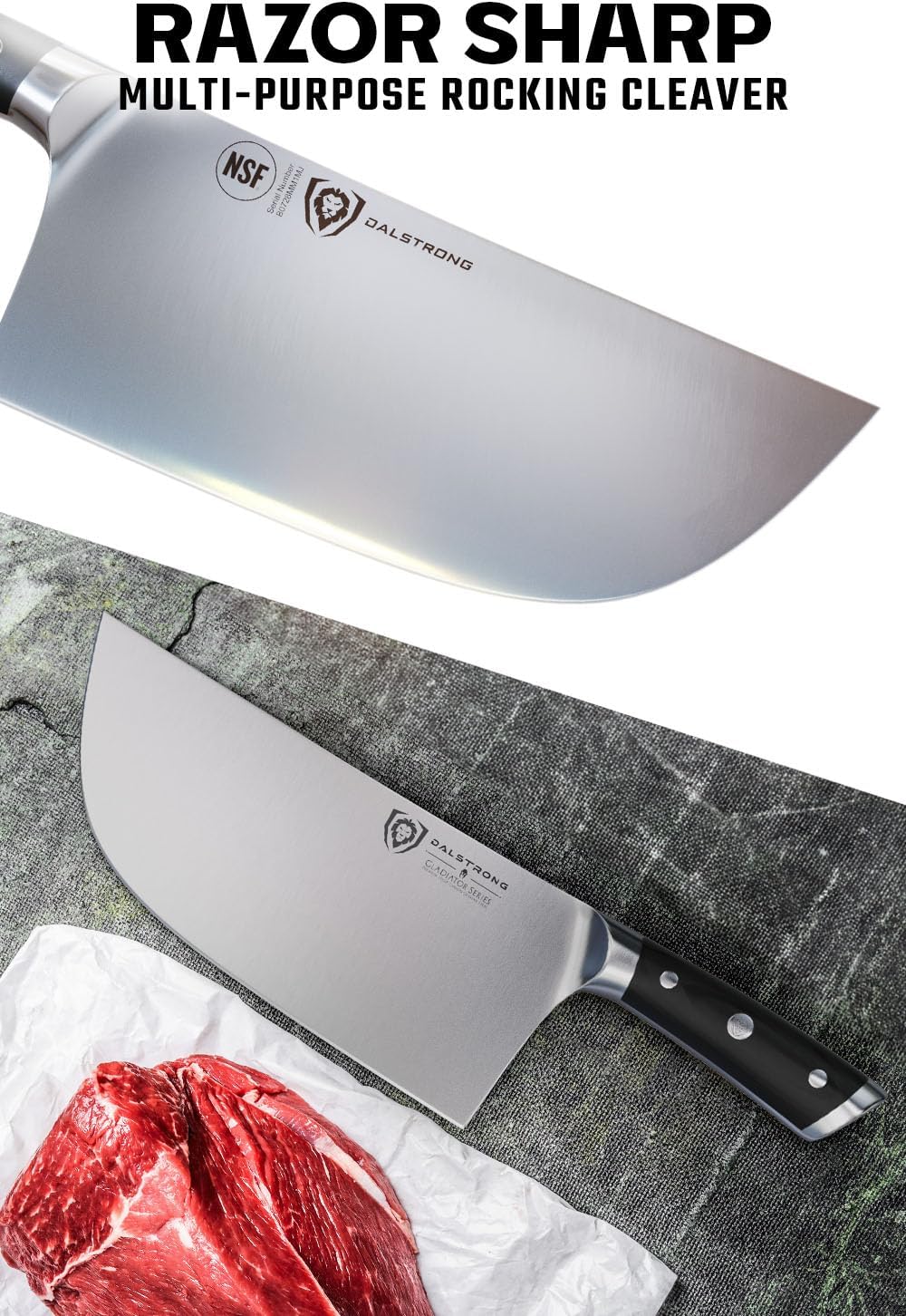 Dalstrong Meat Cleaver Knife-9'- Gladiator Series-'The Ravager'-Heavy Duty Butcher Kitchen Knife Gift-Forged High Carbon German Steel-BBQ, Meat Knife-w/Sheath-NSF Certified