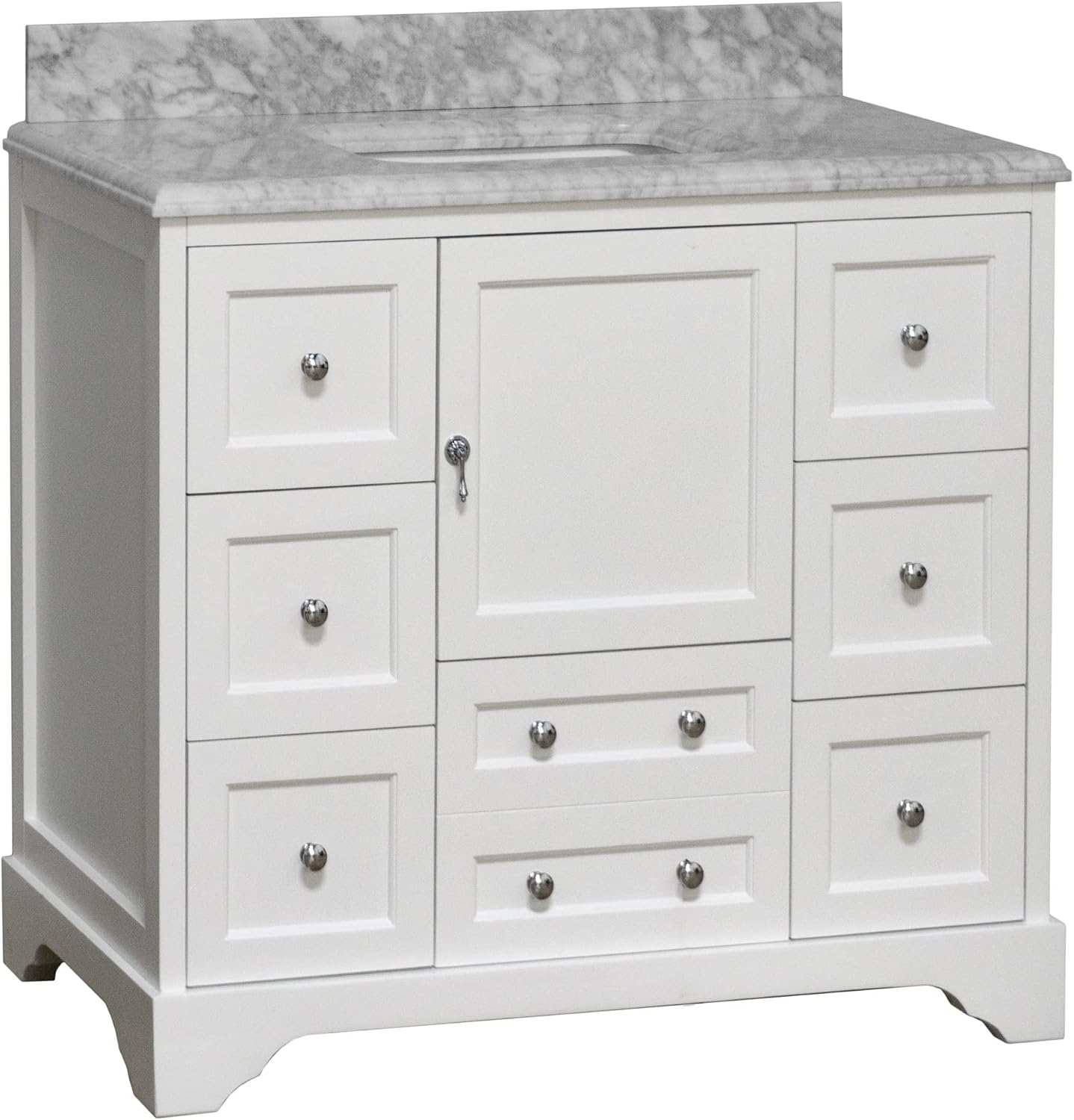 Madison 42-inch Bathroom Vanity (Carrara/White): Includes White Cabinet with Authentic Italian Carrara Marble Countertop and White Ceramic Sink