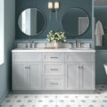 ARIEL Hamlet 66-inch Bathroom Vanity with Sink,Solid Wood, 1.5-inch Carrara White Quartz Countertop & Backsplash, Double Oval Porcelain Sink, 4 Soft Closing Doors, 3 Dovetail Drawers, Grey
