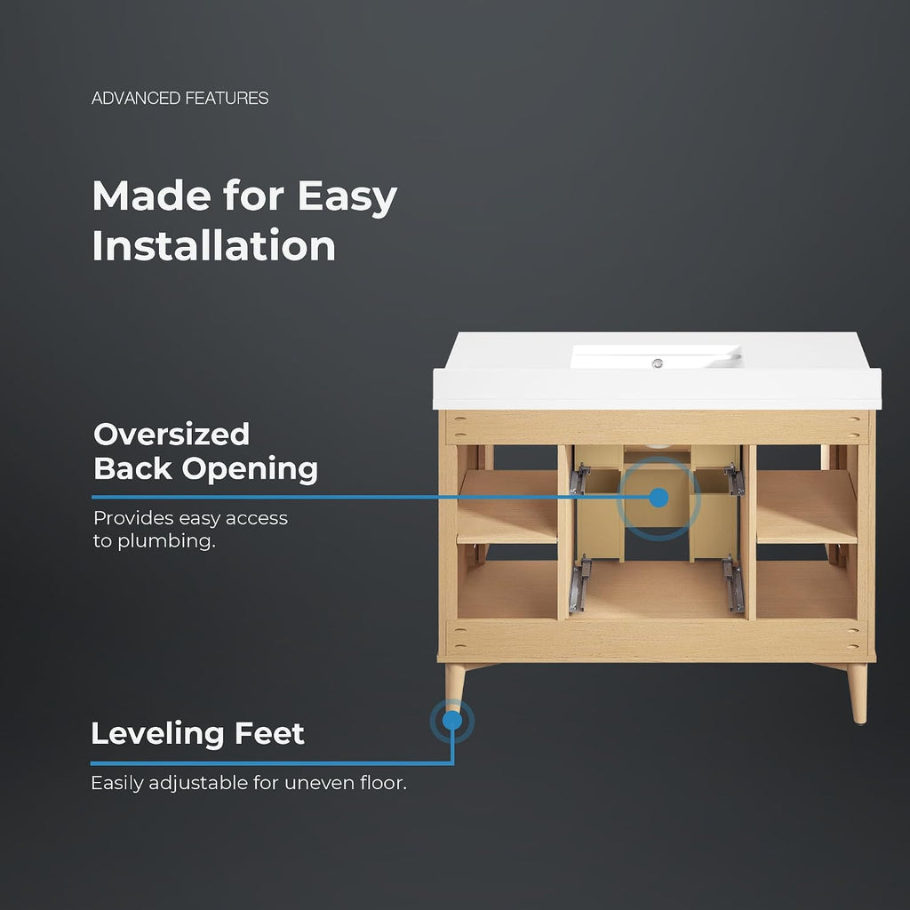 OVE Decors Indy 42 in. Undermount Single Sink Bathroom Vanity with White Engineered Marble Top, Rustic Ash