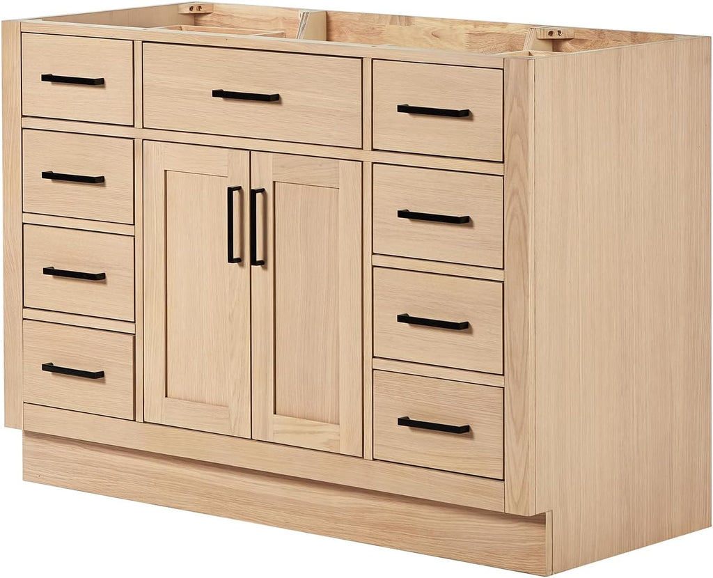ARIEL Hepburn 48-inch Bathroom Vanity with Sink,Solid Wood, 1.5-inch Carbon Black Quartz Countertop, Single Rectangular Porcelain Sink, Soft Closing Doors, Dovetail Drawers, Oak