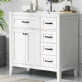 36' Bathroom Vanities with Sink Combo, Wood Modern White Bathroom Sink Cabinet with Soft Closing 3 Drawers and Doors, Freestanding Set
