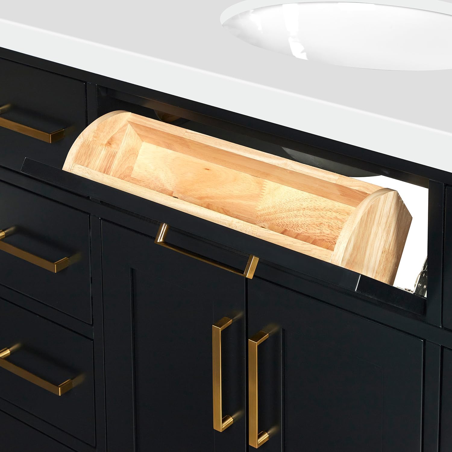 DKB Isabella 42-Inch Black Bathroom Vanity with Sink, White Quartz Countertop & 4' Backsplash, Oval Sink, Solid Wood Frame, Soft-Close Drawer, Premium Hardware