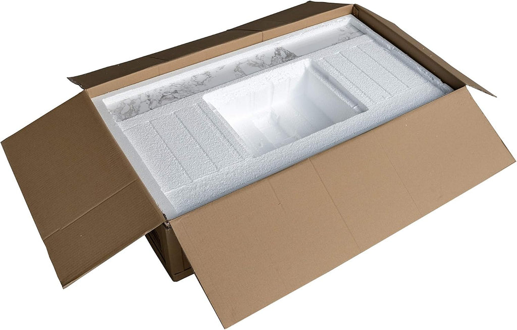 37' x22 Vanity Top with Under Mount Rectangle Bowl, Carrara White, artificial Marble Stone, 8' Pre-Drilled Holes, 37'x22' Vanity Top Sink, Reinforced Packaging (Not included Faucet)