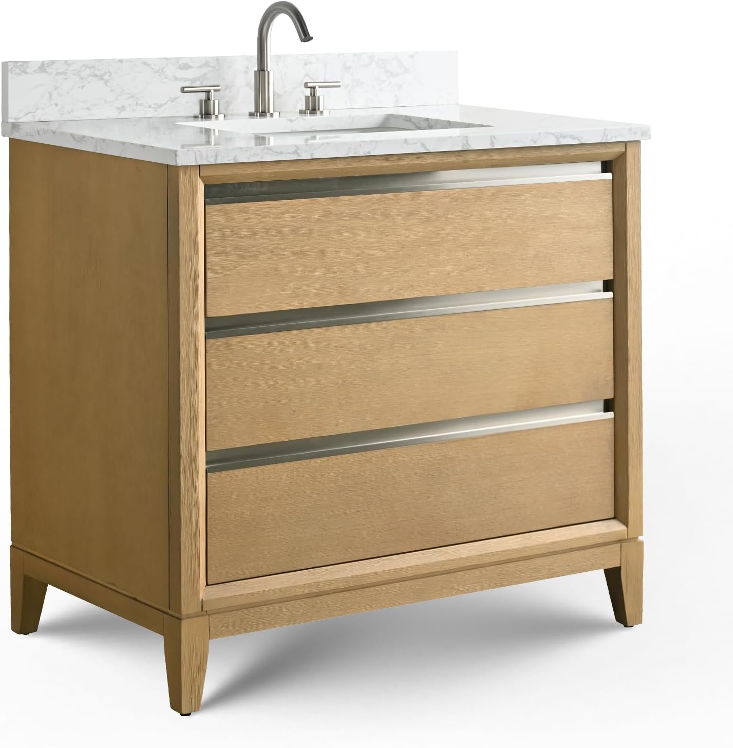 Vanity Art 36 inch Bathroom Vanity with Sink & Ceramic Top, Vanity Cabinet with 2 Drawers & 1 Multifunctional Drawer, Natural Oak, VA8036-NO1