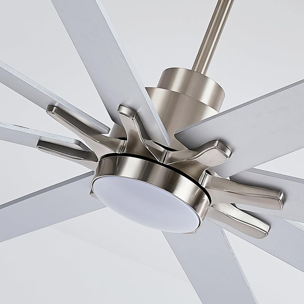 84 Inch Large Size With Light Kit & Remote Control 8 PCS Blades Ceiling Fan 3 Color Dimmable Led Dc Motor Reversible 6 Speed Quiet Remote Control Ceiling Fan For Living Room Bedroom Indoor Nickel