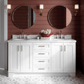 ARIEL Taylor 66-inch Bathroom Vanity with Sink,Solid Wood, 1.5-inch Italian Carrara Marble Countertop & Backsplash, Double Oval Porcelain Sink, 4 Soft Closing Doors, 5 Dovetail Drawers, White
