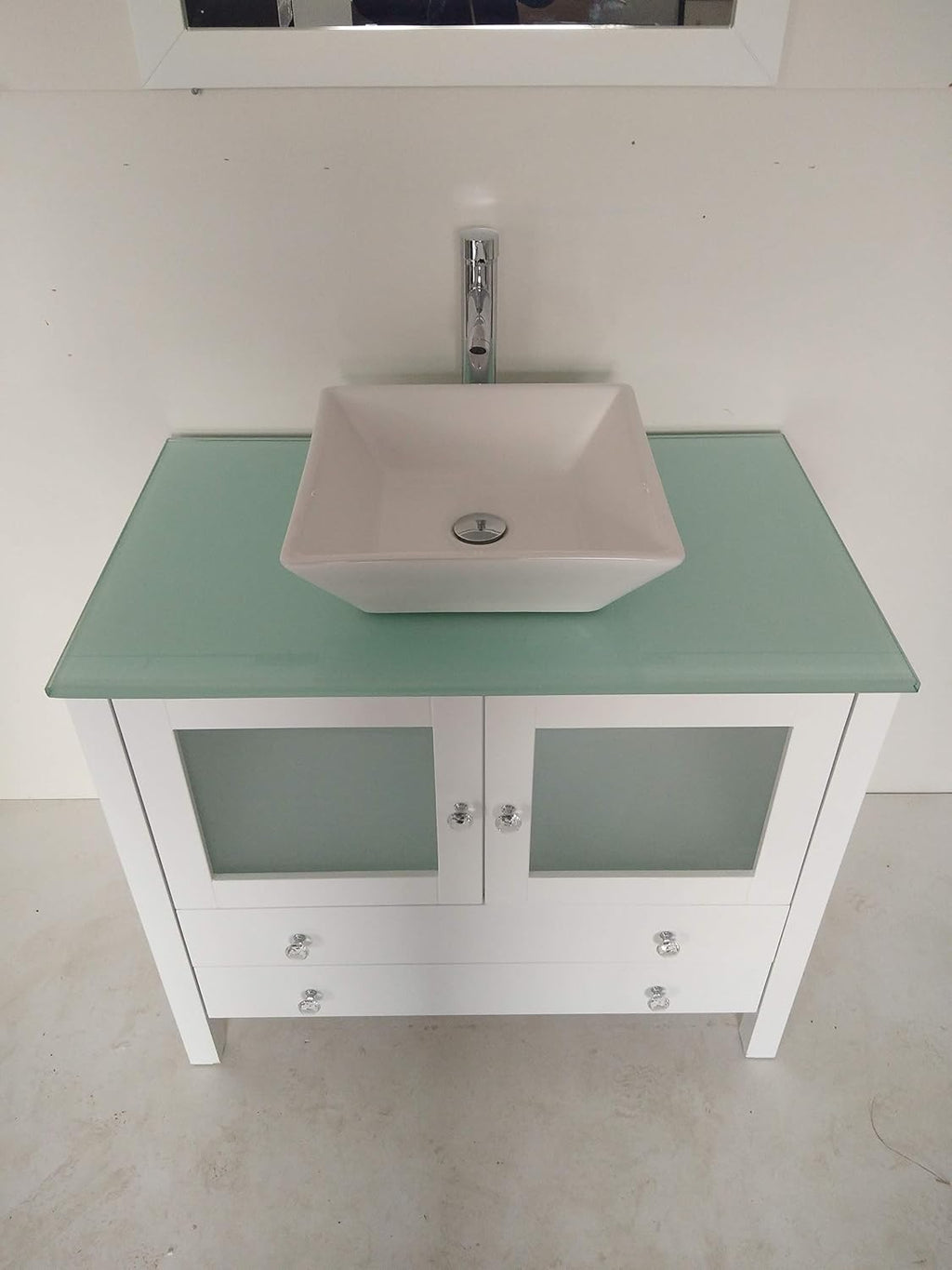 36' Freestanding Wooden Modern Bathroom Vanity Ceramic Sink Vessel Set Bathroom Mirror Included (36', White)