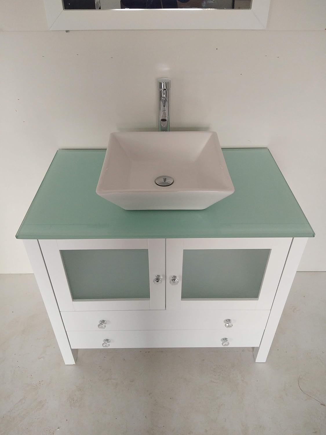 36' Freestanding Wooden Modern Bathroom Vanity Ceramic Sink Vessel Set Bathroom Mirror Included (36', White)