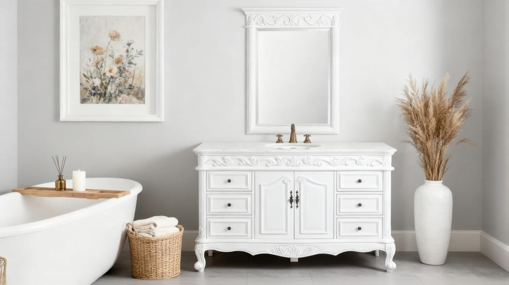 56 Antique White Beckham Bathroom Sink Vanity Model CF-3882W-AW-56