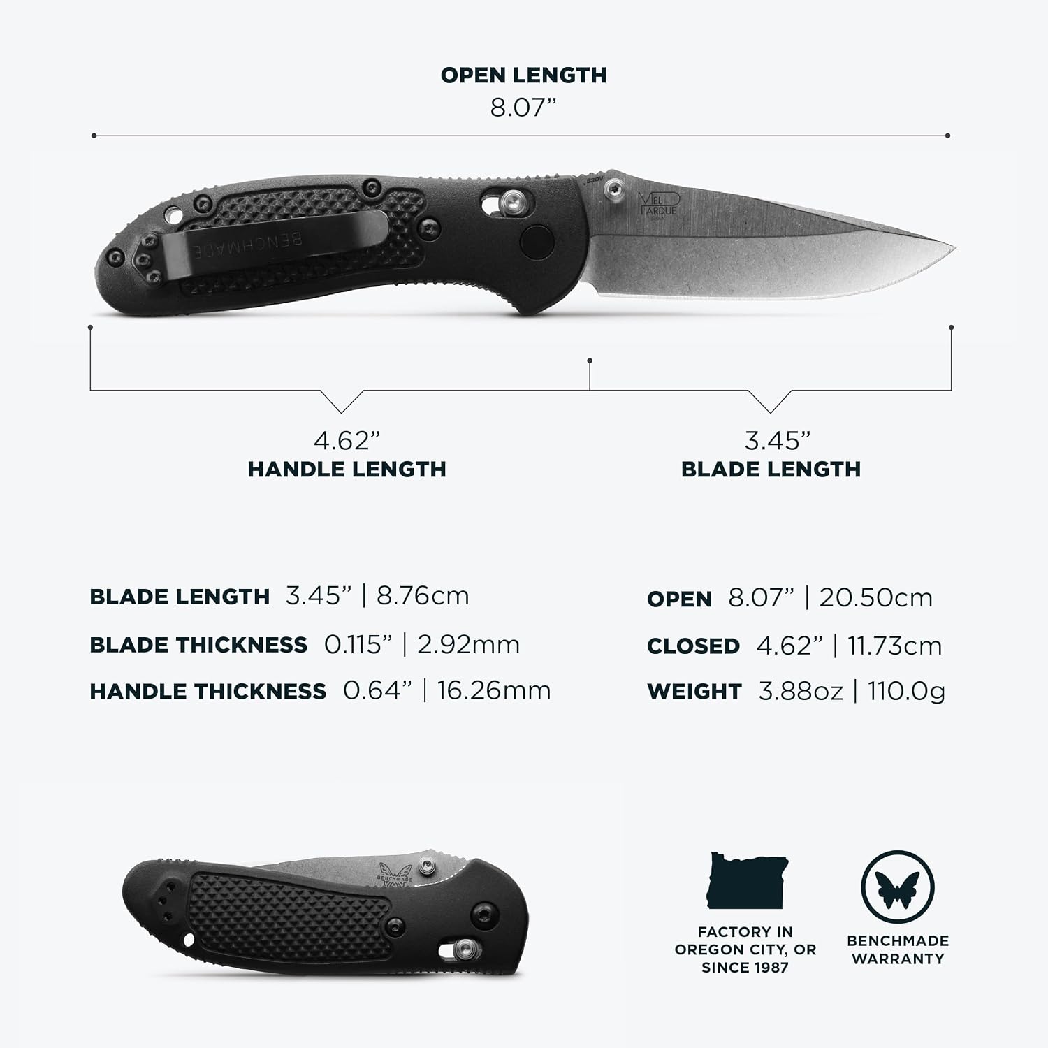 Benchmade - Griptilian Knife, Plain Edge, Nylon Handle