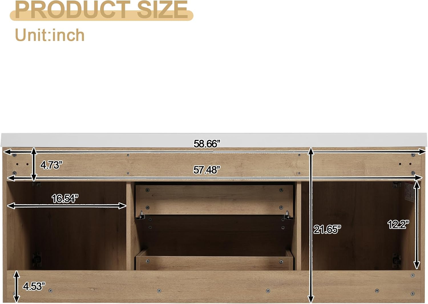 60'' Floating Bathroom Vanity with Sink, Wall-Mounted Cabinet with Drawer & Doors, SMC Resin Top Undermount Basin, Soft-Close, No Handle for Large Bathrooms