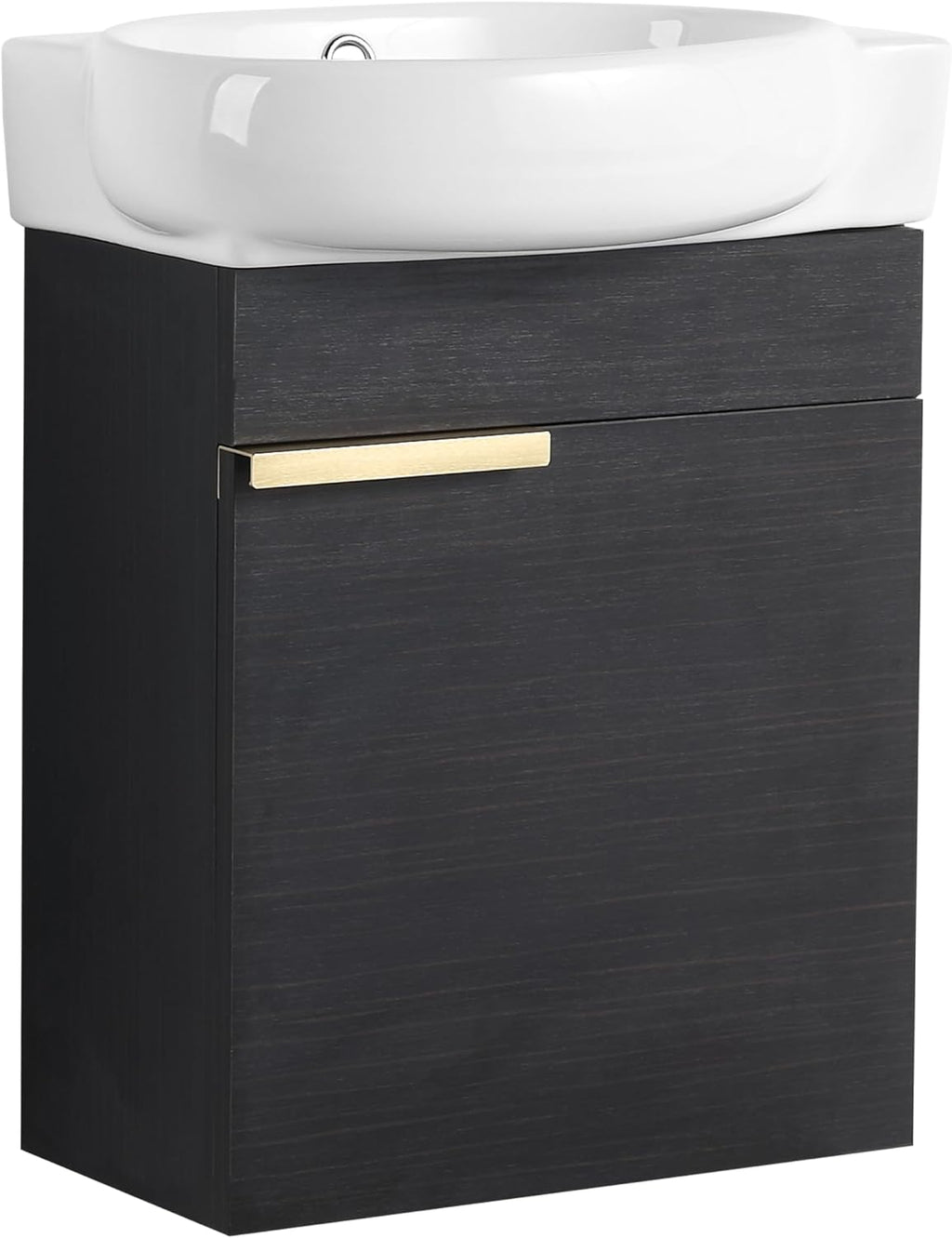 Malwee 16 Inch Floating Bathroom Vanity with Sink, 16'' Wall Mounted Single Sink Bathroom Vanity Combo, Modern Black Cabinet Set with 1 Soft Close Door and Ceramics Basin Top,MAF02916-BCT
