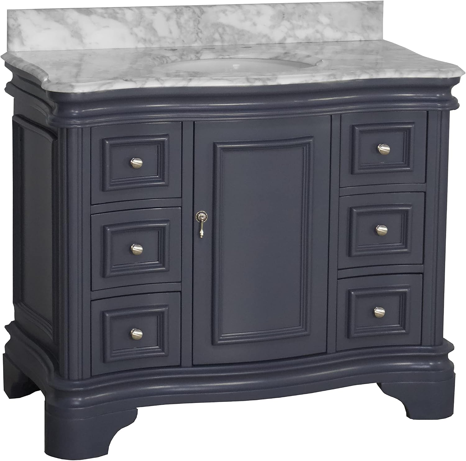 Kitchen Bath Collection Katherine 42-inch Bathroom Vanity (Carrara/Marine Gray): Includes Marine Gray Cabinet with Authentic Italian Carrara Marble Countertop and White Ceramic Sink