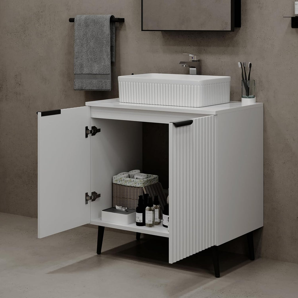 30' Bathroom Vanity, Freestanding Modern Fluted Bathroom Vanity Without Sink, Under Sink Storege Cabinet with 2 Soft-Close Doors, Metal Handle,Easy Assembly, White