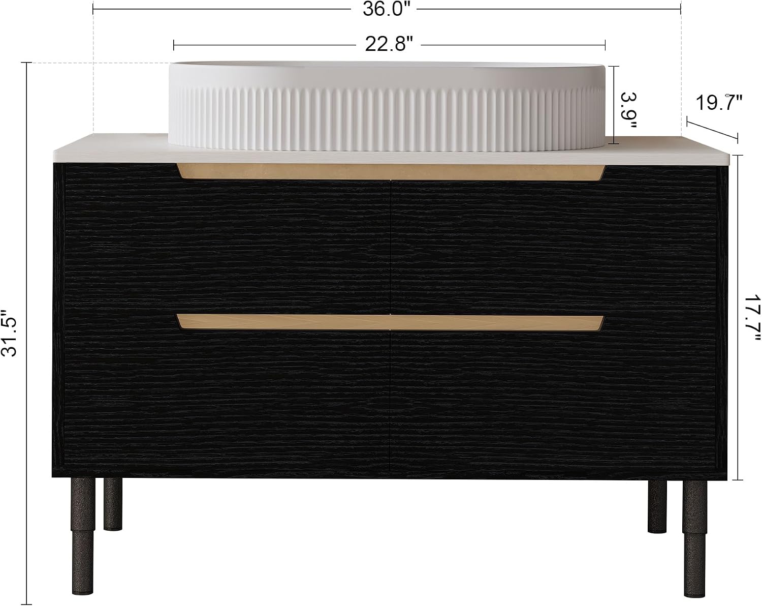 36' Bathroom Vanity with Above Oval Sink Set, Modern Black 2-in-1 Wall Mounted & Freestanding Bathroom Vanity Cabinet with Sintered Stone top&4 Storage Drawers, Bathroom Single Sink Cabinet