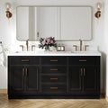 DKB Isabella 72 Inch Bathroom Vanity Double Sink — Black Bathroom Vanity with Sink, 1.5' Edge Pure White Quartz Countertop, 4 Soft-Close Doors, 4 Dovetail Drawers, and 2 Tilt Drawers