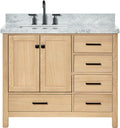 ARIEL Cambridge 42-Inch Oak Bathroom Vanity with Sink, 1.5' Italian Carrara Marble Countertop & 4' Backsplash, Soft Closing Door & Drawer, Matte Black Hardware