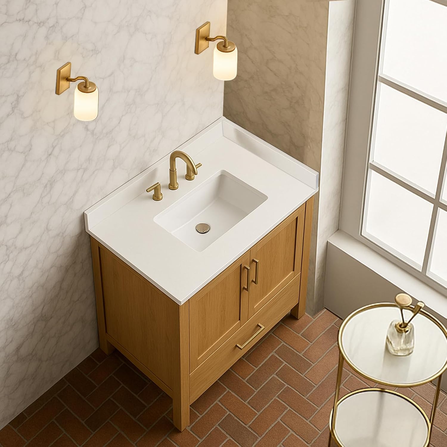 30 Inch Backsplash in Pure White, Quartz Backsplash for Bathroom Vanity Sink Top, 30 in. W x 4 in. H Universal Bathroom Vanity Backsplashes