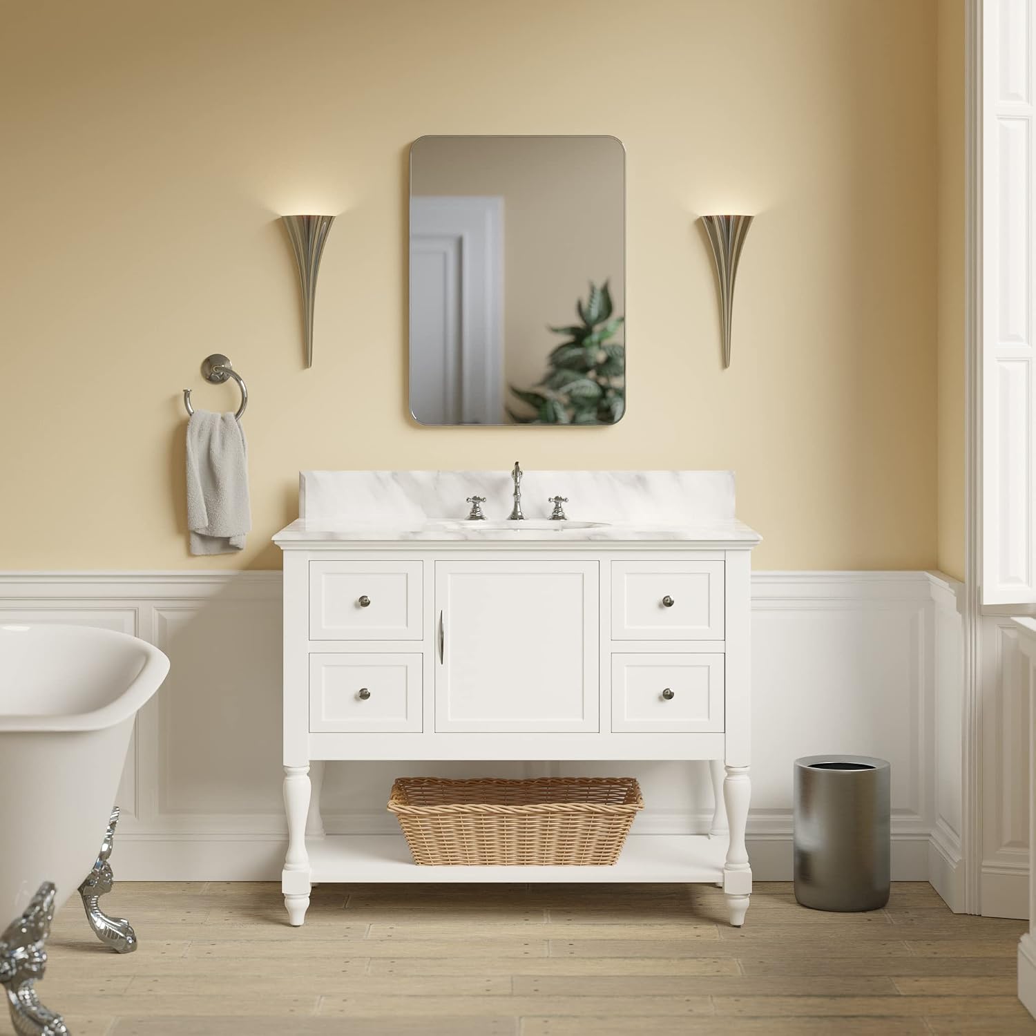 Beverly 42-inch Bathroom Vanity (White/Carrara): Includes White Cabinet with Authentic Italian Carrara Marble Countertop and White Ceramic Sink