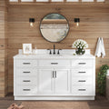 ARIEL Hepburn 66-inch Bathroom Vanity with Sink,Solid Wood, 1.5-inch Carrara White Quartz Countertop & Backsplash, Single Oval Porcelain Sink, 2 Soft Closing Doors, 9 Dovetail Drawers, White
