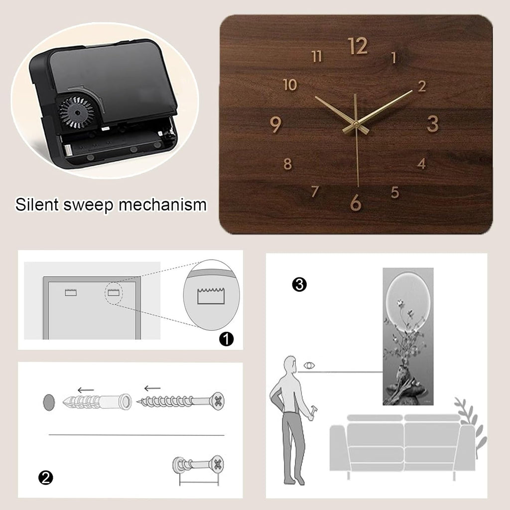 Wooden Electrical Panel Cover, Decorative Fuse Box Cover, Wall-Mounted Protective Lid, Silent Wall Clock Design, Wide Range of Applications(Brown 2,45 * 35cm/17.7 * 13.8in)