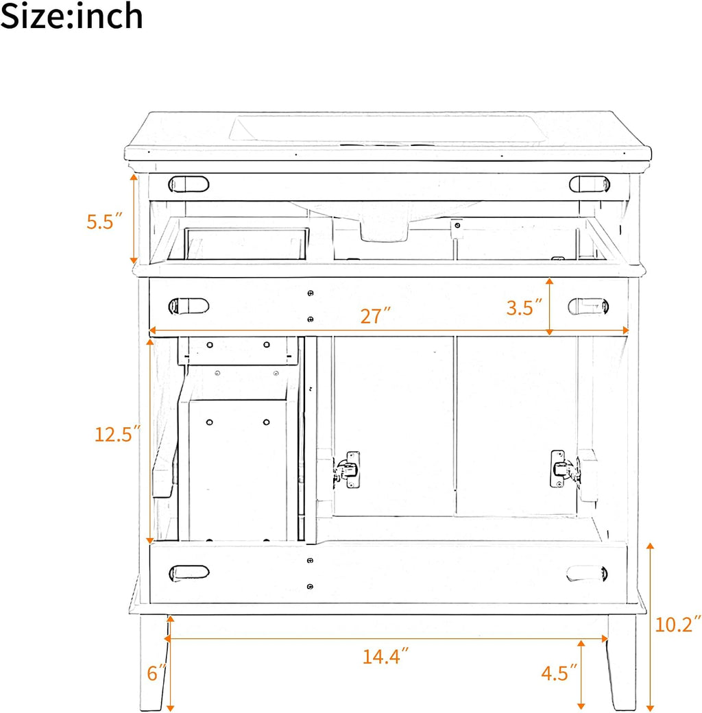Harper & Bright Designs 30' Bathroom Vanity with Sink, Free Standing Single Basin Vanity Set with 2 Drawers, and Soft-Close Doors, Wood Bathroom Cabinet with Ceramic Basin for Bathroom, Blue