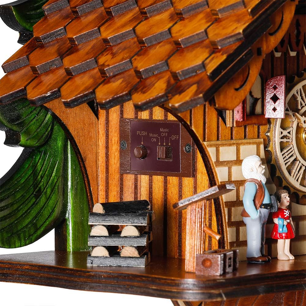 Kintrot Cuckoo Clock Traditional Chalet Black Forest House Clock Handcrafted Wooden Wall Pendulum Quartz Clock