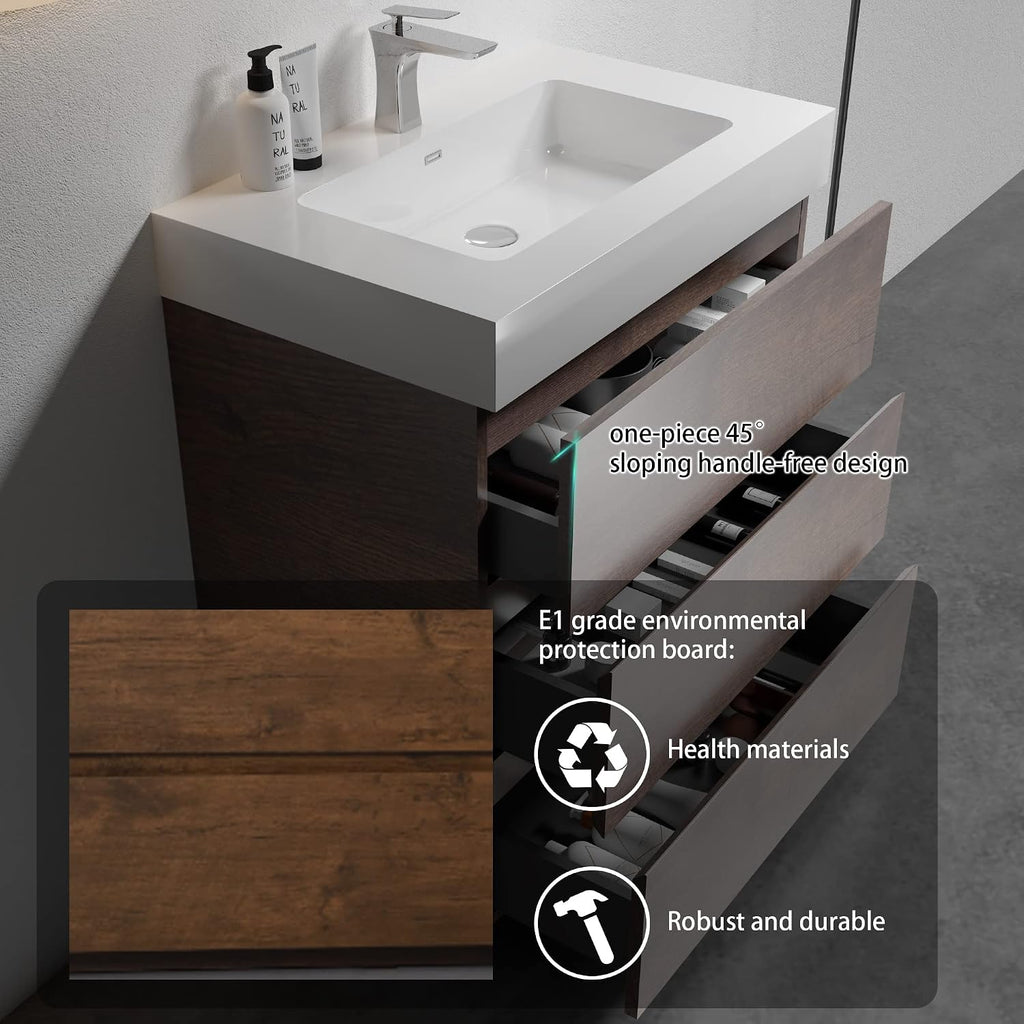 Alice 30 Inch Bathroom Vanity with Sink with Overflow, Large Storage Small Vanity for Modern Bathroom, One-Piece Sink Basin Minimalist Bathroom Sink Cabinet