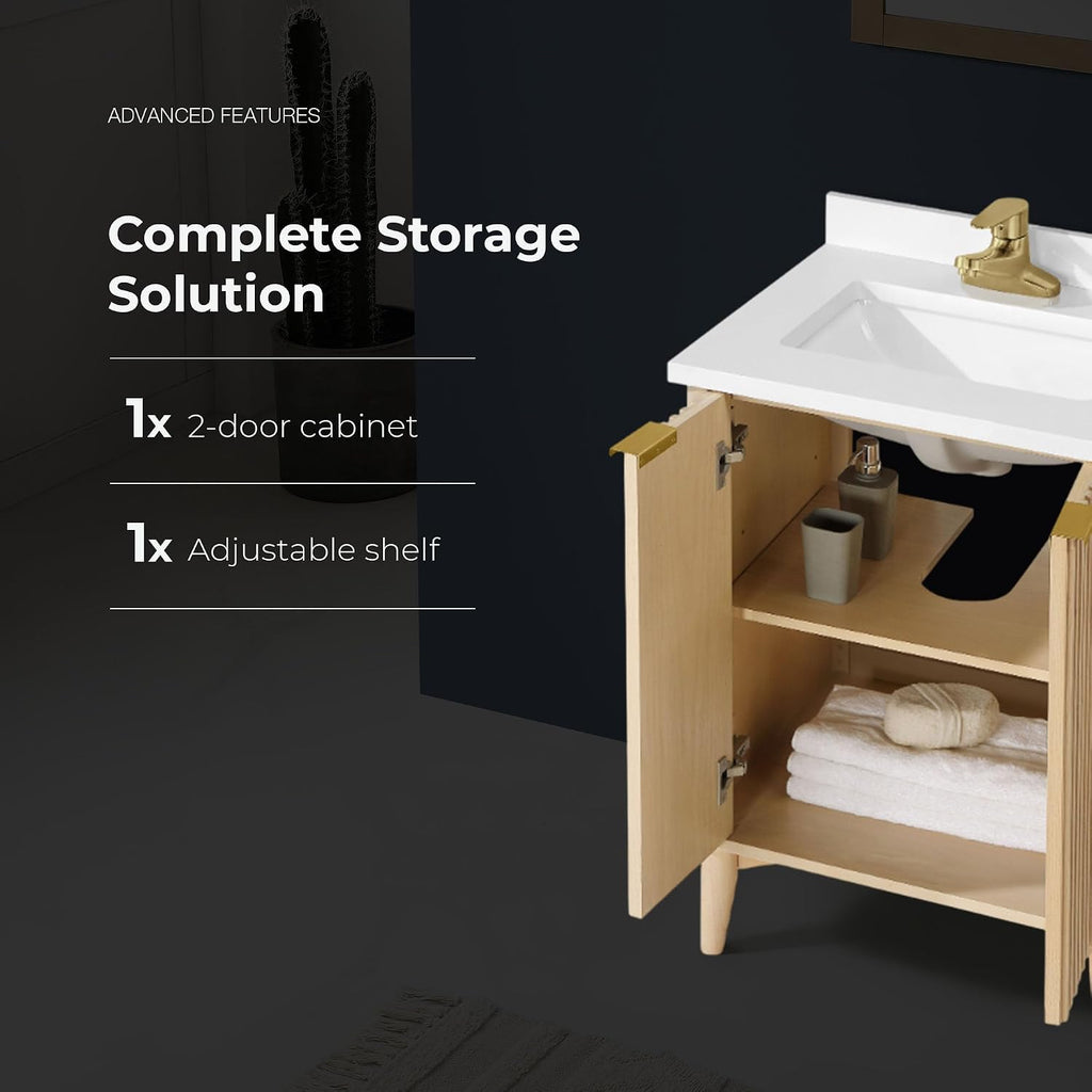 OVE Decors Indy 24 in. Undermount Single Sink Bathroom Vanity with White Engineered Marble Top, Rustic Ash