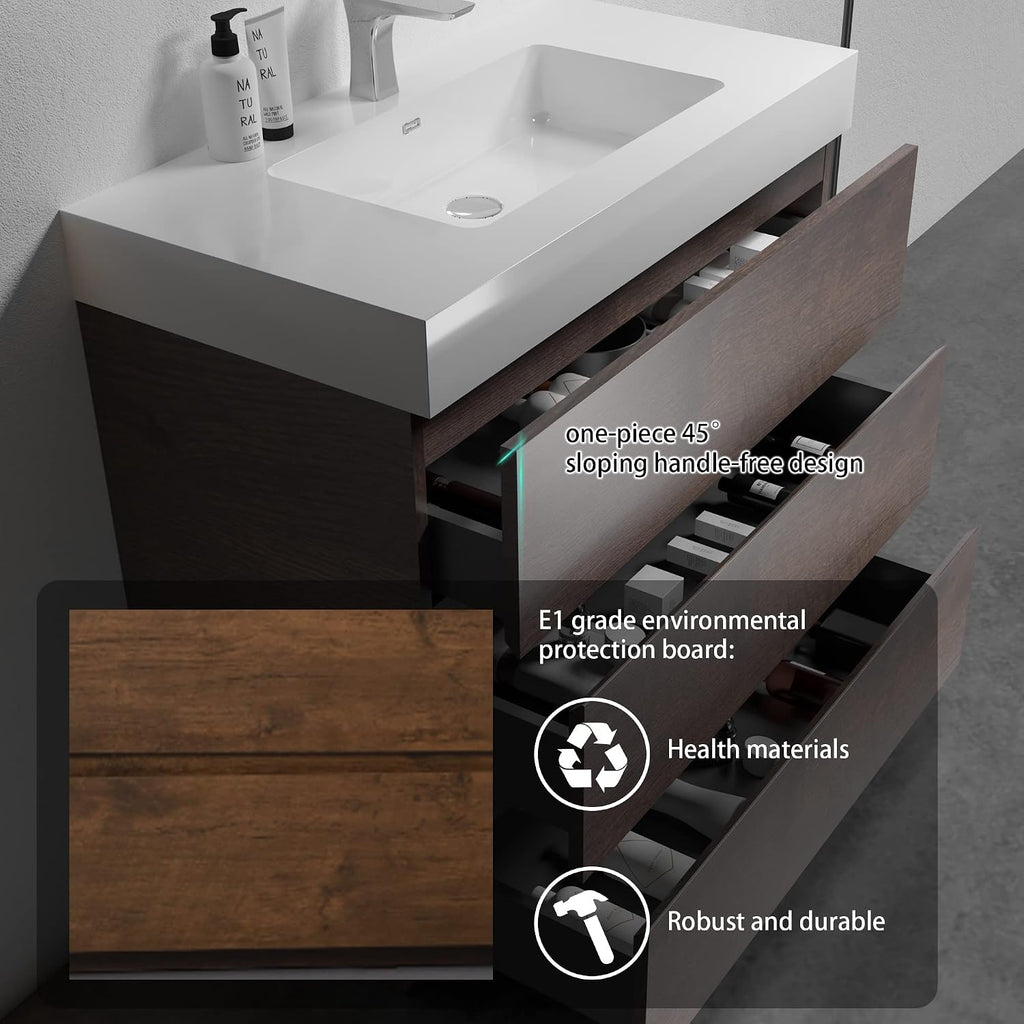Alice 36 Inch Bathroom Vanity with Sink with Overflow, Large Storage Small Vanity for Modern Bathroom, One-Piece Sink Basin Minimalist Bathroom Sink Cabinet