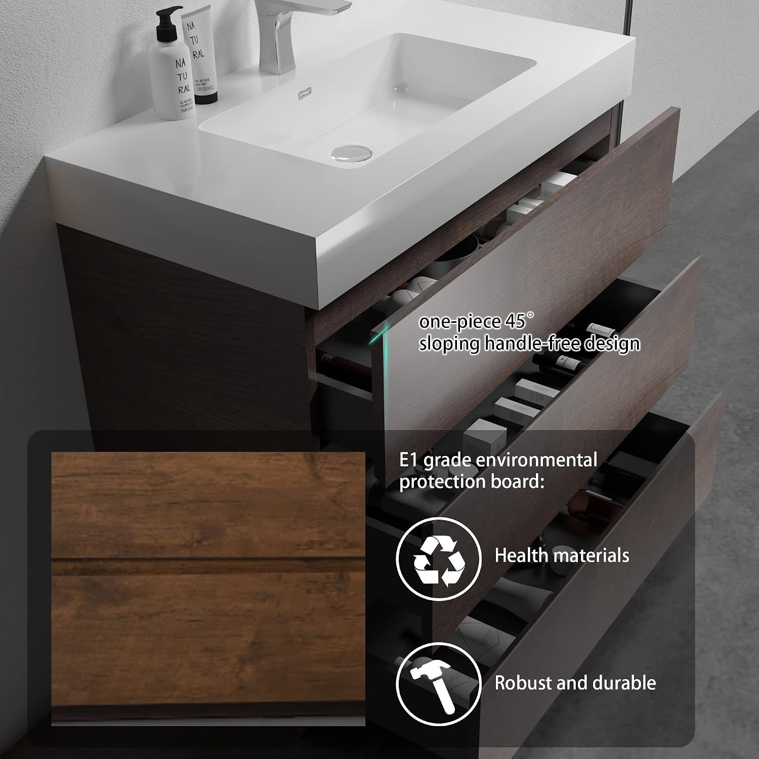 Alice 36 Inch Bathroom Vanity with Sink with Overflow, Large Storage Small Vanity for Modern Bathroom, One-Piece Sink Basin Minimalist Bathroom Sink Cabinet