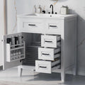 LUMISOL 30' Bathroom Vanity with Ceramic Sink, Modern Freestanding Bathroom Vanity with 3 Drawers & Door with Racks, Solid Wood Bathroom Storage Cabinet with Single Sink, White