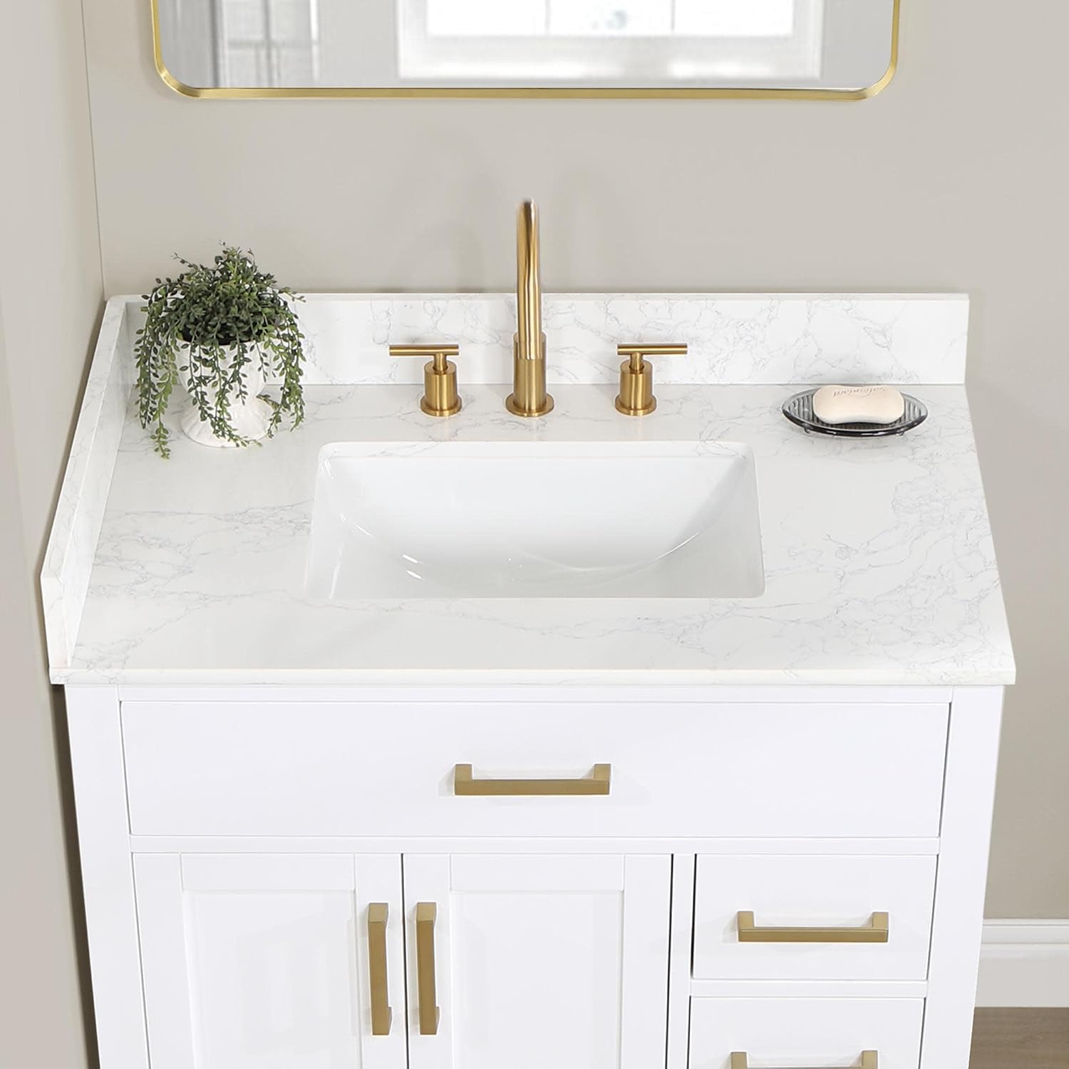 Altair Design Gavino 36' Wood Vanity in Light Brown with Composite Stone Top no Mirror