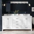 ARIEL Cambridge 72-inch Bathroom Vanity with Sink,Solid Wood, 1.5-inch Pure White Quartz Countertop & Backsplash, Double Rectangular Porcelain Sink, 4 Soft Closing Doors, 6 Dovetail Drawers, White