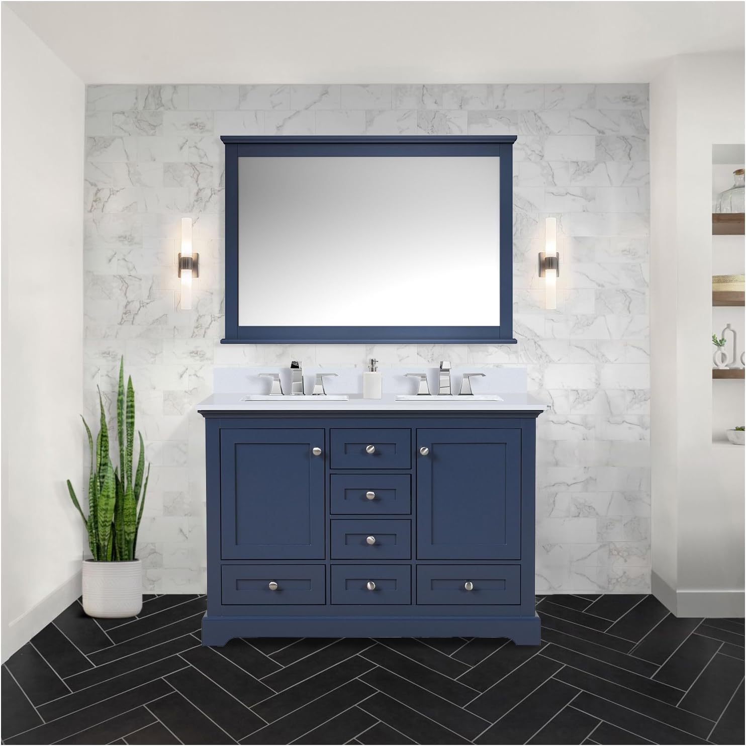 Dukes 48 in. W x 22 in. D Navy Blue Double Bath Vanity and Cultured Marble Top