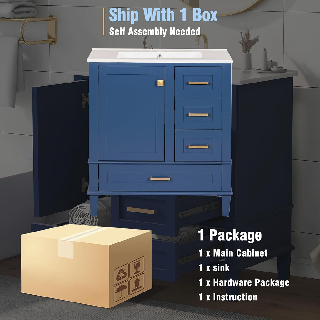 Mirightone 30' Bathroom Vanity with Sink, 30 Inch Bathroom Vanity with Top, 3 Drawers and 1 Soft Closing Door, Modern Bathroom Vanity with Sink 30 Inch for Bathroom (Blue)