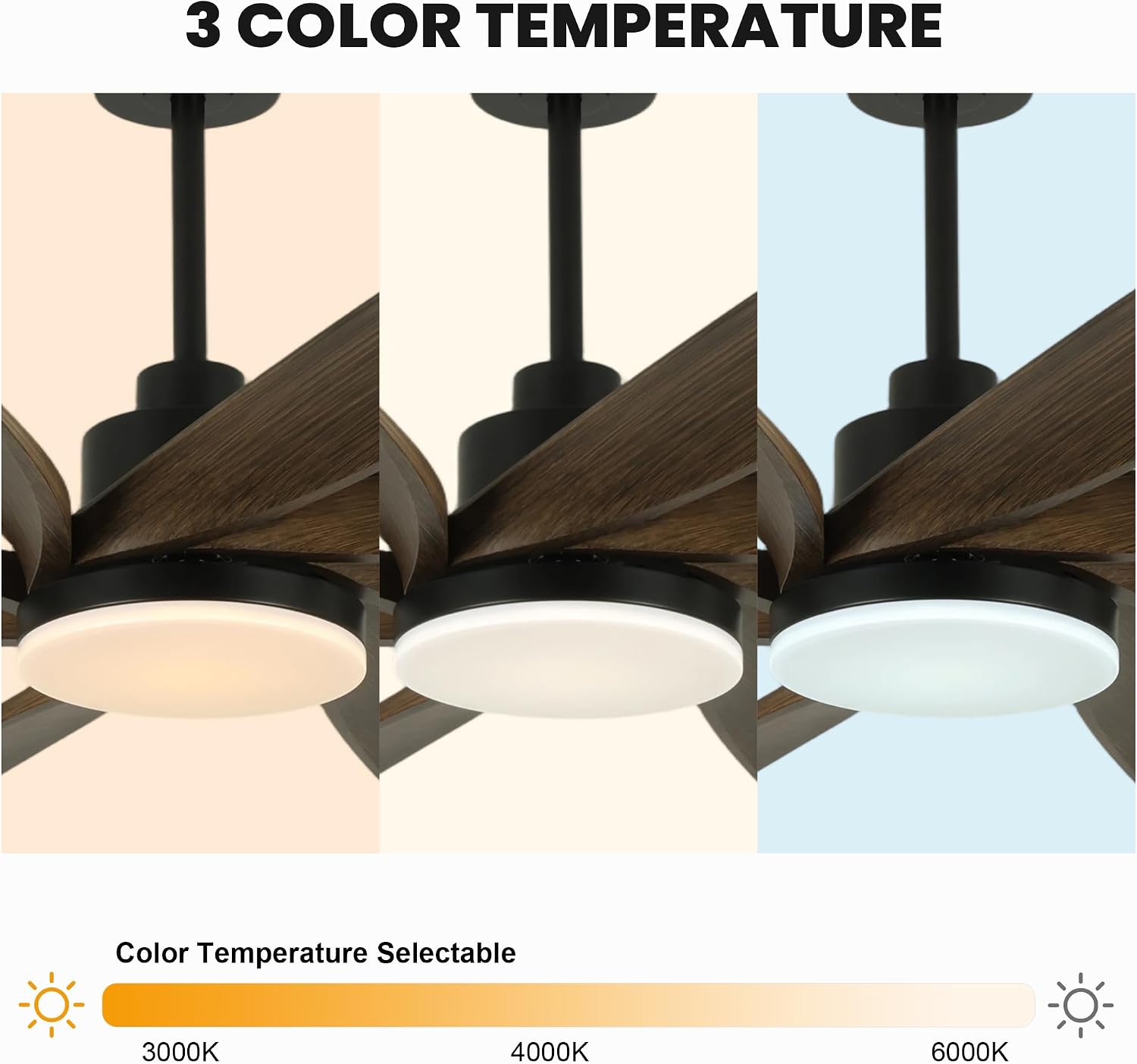 Dawn Whisper 72 Inch Ceiling Fans with Lights and Remote Black Large Modern LED Ceiling Fan for Living Room Bedroom 8 Blades 6 Speed Reversible DC Motor